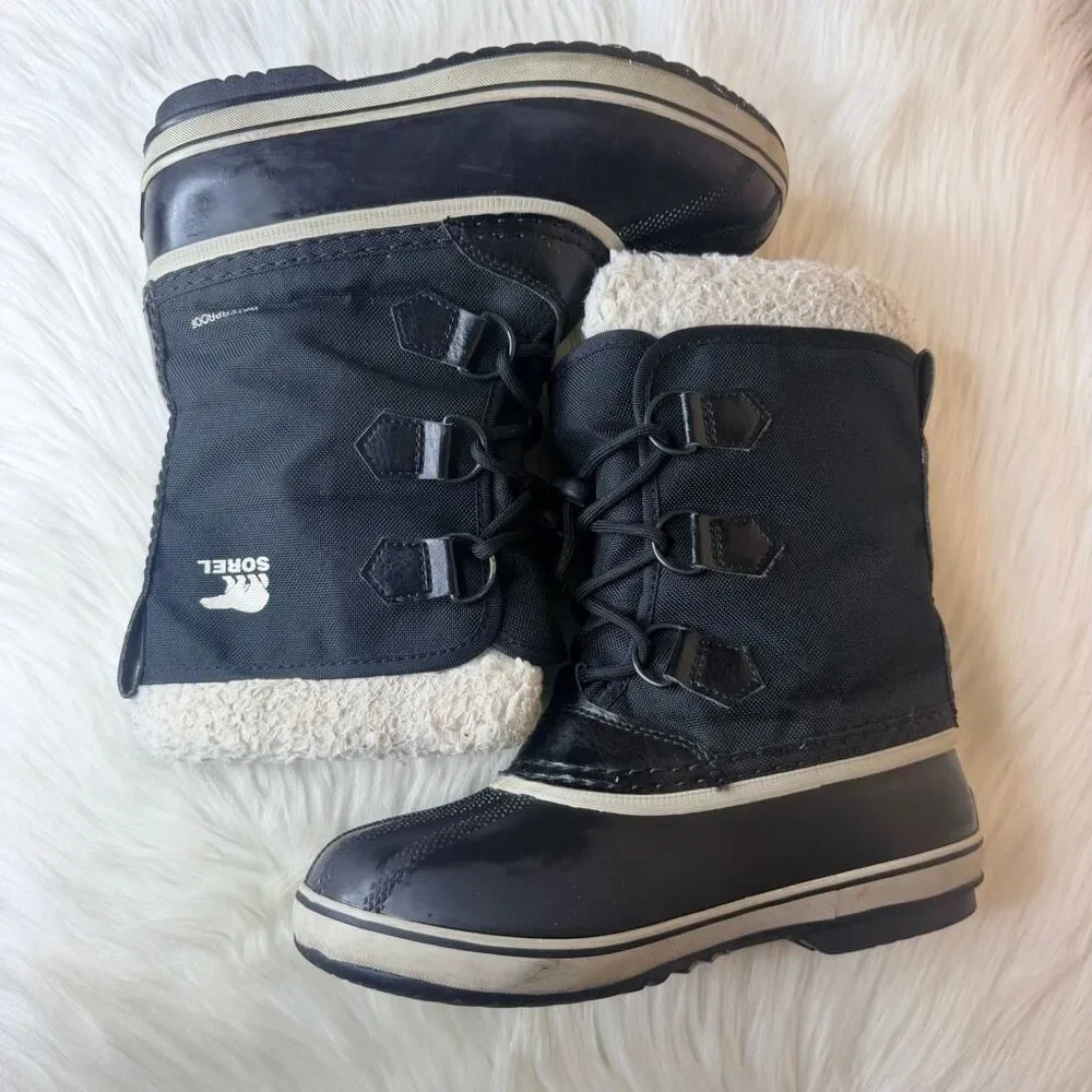 SOREL Youth Kids Yoot Pac Black Waterproof Snow Boots Size 3
